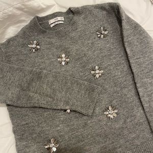 Mango gray jewel embellished sweater